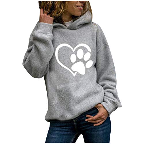 VEMOW Damen Herbst Winter Kapuzenpullover Hoodie Casual Lose Oversized Tunika Bluse Langarmshirt Lässig Süße Katze Motiv Bedrucktes Langarm Pullover Hoodie Kapuzenpulli für Damen von VEMOW Damen