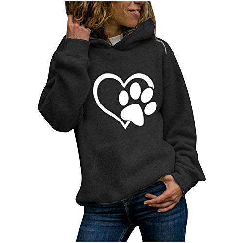 VEMOW Damen Herbst Winter Kapuzenpullover Hoodie Casual Lose Oversized Tunika Bluse Langarmshirt Lässig Süße Katze Motiv Bedrucktes Langarm Pullover Hoodie Kapuzenpulli für Damen von VEMOW Damen