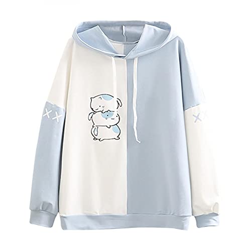 VEMOW Damen Kapuzenpullover Kreativer Süßer Cartoon Hoodies Pullover Sweatshirt Oberteile Bequem Casual Pulli Herbst Winter Langarm Warm Kapuzenpulli Kawaii Dinosaurier Pullover Outwear, X9-blau von VEMOW Damen
