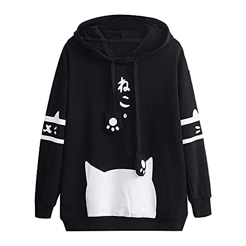 VEMOW Damen Kapuzenpullover Kreativer Süßer Cartoon Hoodies Damen Sweatshirt Oberteile Bequem Casual Pulli Herbst Winter Langarm Warm Kapuzenpulli Kawaii Dinosaurier Pullover Outwear, R11-schwarz, L von VEMOW Damen