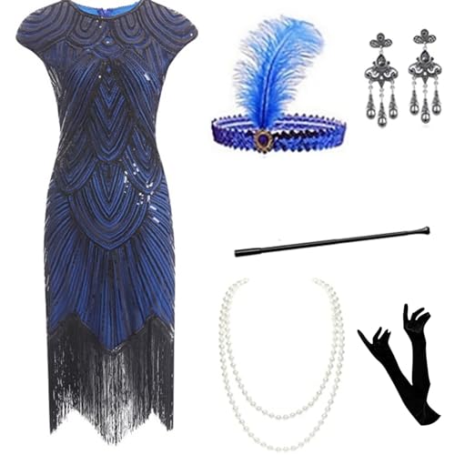 20er Jahre Kostüm Damen, Faschingskostüme Damen mit 20er Jahre Kleid Accessoires, Karneval Kostüm Damen Abendkleider Retro Cocktail, Flapper Kleid 20er Jahre Mit Pailletten, Charleston Kleid, Gatsby von VEMOW