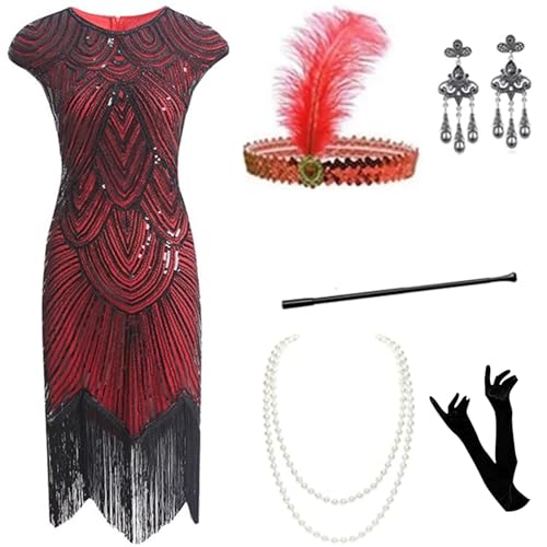 20er Jahre Kostüm Damen, Faschingskostüme Damen mit 20er Jahre Kleid Accessoires, Karneval Kostüm Damen Abendkleider Retro Cocktail, Flapper Kleid 20er Jahre Mit Pailletten, Charleston Kleid, Gatsby von VEMOW