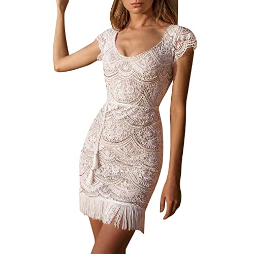 Damen Sexy Floral Lace Mesh Sheer Cutout Tiefer V-Ausschnitt Spaghettiträger Skinny Pencil Mermaid Midi Dress Kleider Damen Herbst Winter von VEMOW