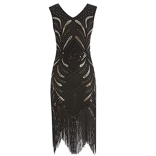 VEMOW 1920er Jahre Great Gatsby Kleid, Damen Abendkleider mit Pailletten Quaste Party Kleid, 1920er Retro Cocktail Stil Flapper Kleid,Festival Bankett Hochzeit Kleider Kostüm Kleid von VEMOW