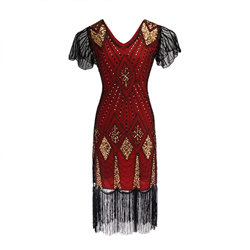 VEMOW 1920er Jahre Great Gatsby Kleid, Damen Abendkleider mit Pailletten Quaste Party Kleid, 1920er Retro Cocktail Stil Flapper Kleid,Festival Bankett Hochzeit Kleider Kostüm Kleid von VEMOW