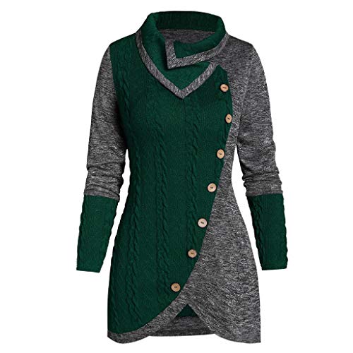 VEMOW Damen Pullover Farbblock Langpullover Foldover Kragen Tunika Falten Shirt Damen Loose Asymmetrisch Sweatshirt Long Tops Oversize Pullover Oberteile Langarmshirt Große Größen von VEMOW