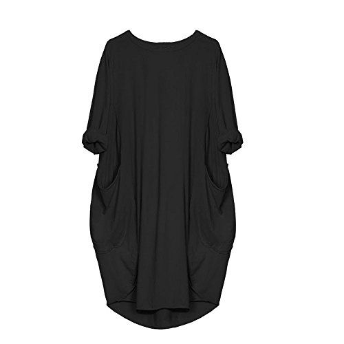 VEMOW Damenmode Tasche lose Kleid Damen Rundhalsausschnitt beiläufige tägliche Lange Tops Kleid Plus Größe (44 DE/M CN, Schwarz) von VEMOW