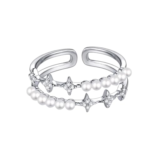 VEMOW Doppelschichtiger Stern-Perlen-Ring für Damen, Sommermode, personalisierte Ringöffnung, verstellbarer Zeigefingerring Ringe Herren (A, A) von VEMOW