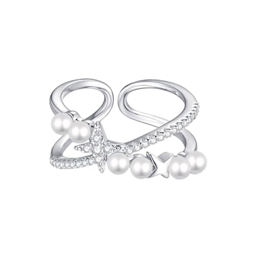 VEMOW Doppelschichtiger Stern-Perlen-Ring für Damen, Sommermode, personalisierte Ringöffnung, verstellbarer Zeigefingerring Ringe Herren (B, A) von VEMOW