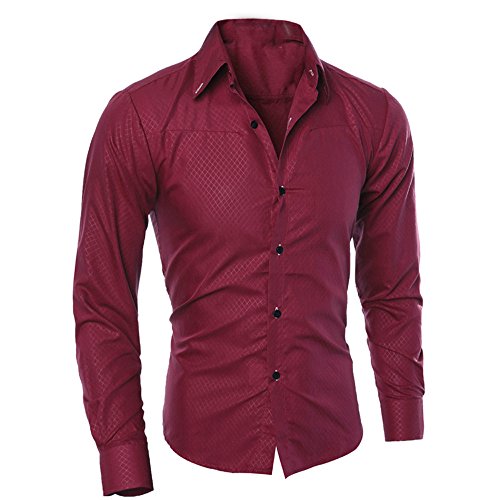 VEMOW Herbst Sommer Business Mann Mode Gedruckt Bluse Casual Täglichen Formalen Anlass Hemd Langarm Slim Shirts Tops(Weinrot, 50 DE/M CN) von VEMOW