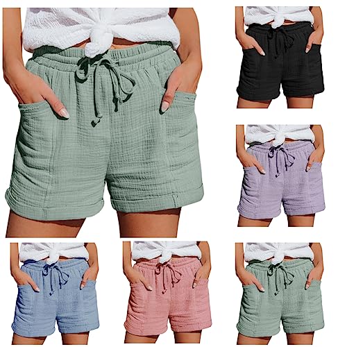 VEMOW Kurze Hosen Damen Sommer Mode lässig Nicht gewebt hohe Taille gerade sportlich lässig lose Kordelzug Shorts mit Taschen elastisch lässig Shorts von VEMOW