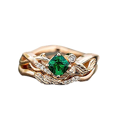 VEMOW Neuer Blumen-Blatt-Zweig-Quadrat-Diamantring, europäischer und amerikanischer rosévergoldeter Zirkon-Blumenzweig-Ring Ringe Teenager Mädchen (Gold, E) von VEMOW