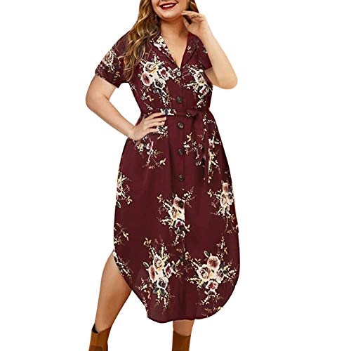 VEMOW Plus Size Elegante Damen Frauen Casual Kurzarm Kalt Schulter Boho Blumendruck Casual Täglichen Party Strand Langes Kleid Schulterfrei Strandkleid von VEMOW