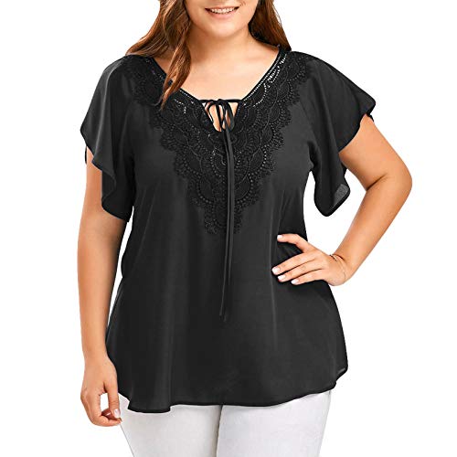 VEMOW Plus Size Fashion Sommer Herbst Lady Lace Damen Langarm T-Shirt Casual Top Bluse(X1-Schwarz, 50 DE / 4XL CN) von VEMOW