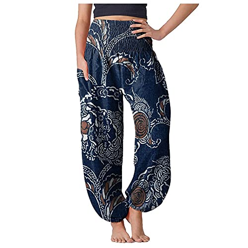 VEMOW Pumphose Damen Hosen Leicht Bequem Lang Bedrucken Haremshose Sommerhose Hohe Taille Lässig Locker Yogahose Sport Fitness Freizeithose Baggy Harem Stil mit Elastischen Bund von VEMOW