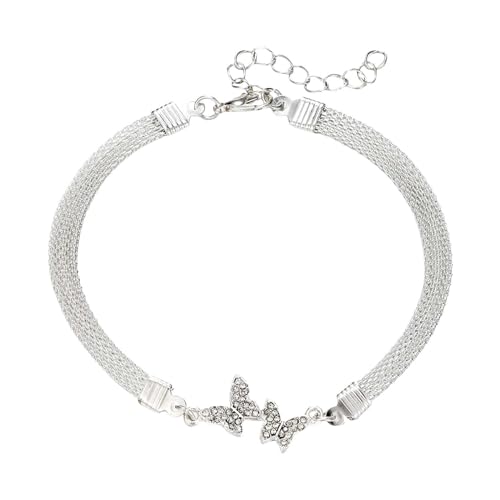 VEMOW Silbriges Schmetterlingsarmband, herzförmiges Armband, voller, Schmetterlings-Strass-Armband, Anpassungsarmbänder für Frauen Armband Bunte Perlen (White, One Size) von VEMOW