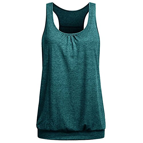 VEMOW Sommer Elegante Frauen Ärmelloses Rundhals Runzlig Lose Fit Lässig Täglichen Sport Yoga Racerback Workout Tank Top Veat Tees(Grün, 50 DE / 2XL CN) von VEMOW