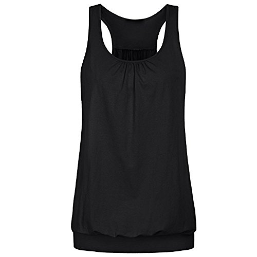 VEMOW Sommer Elegante Frauen Ärmelloses Rundhals Runzlig Lose Fit Lässig Täglichen Sport Yoga Racerback Workout Tank Top Veat Tees(Schwarz, 46 DE/L CN) von VEMOW