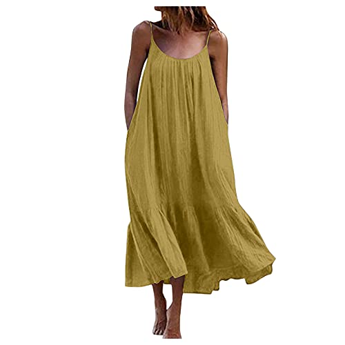 VEMOW Sommerkleid Damen Knielang Strandkleid Böhmen A-Line Kleid Casual Lose Chiffon Schlinge Plisseekleid Blusenkleid Lässig Bequem Leichte Freizeitkleider Täglich Ferien Strand Kleider von VEMOW