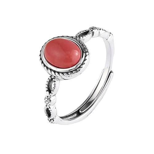 VEMOW Türkis-roter Hetian-Jade-Ring S925 Silber, stilvoller Retro-Ethno-Stil Damen Ringe Katze (SL2, A) von VEMOW