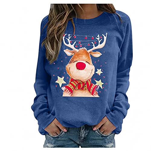 VEMOW Weihnachten Rundhals Pullover Damen Casual Sweatshirts Herbst Winter Sport Langarmshirt Tops Damen Langarm Weihnachtspullover Santa Rentier Elch Druck Pullover von VEMOW