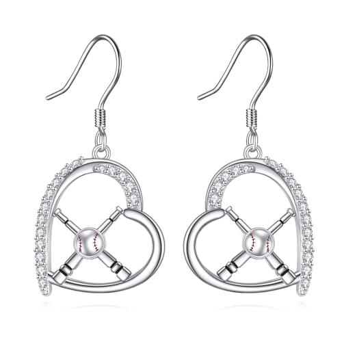 Baseball Ohrringe S925 Sterling Silber Baseball Herz Ohrringe Sport Ohrstecker Baseball Themeed Schmuck Geschenk für Frauen Damen Mutter Baseball Trainer Geschenke von VENACOLY