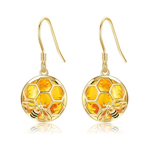 Biene Ohrringe 925 Sterling Silber Bernstein Biene Ohrhänger Biene Muttertag Schmuck Geschenk für Damen von VENACOLY