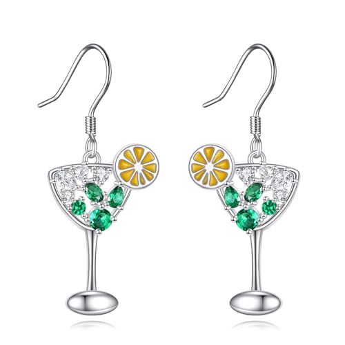 Cocktail Ohrringe 925 Sterling Silber Margarita Hänge Ohrringe Hängende Martini-Weinglas-Ohrringe Grüner Cubic Zirkonia Margarita-Schmuck Geschenke für Damen Frauen Weiblich. von VENACOLY