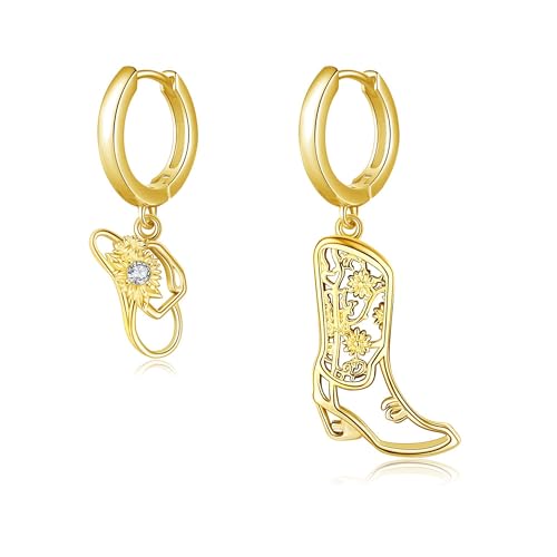 Cowboy Stiefel Hut Ohrringe Sterling Silber Gold Cowboy Creolen Western Schmuck für Frauen von VENACOLY