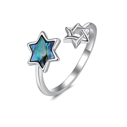 Davidstern Ringe 925 Sterling Silber Abalone Ringe Offen Hexagramm Sternring Jüdischer Israel Schmuck Davidstern Geschenk für Damen Frauen (6) von VENACOLY