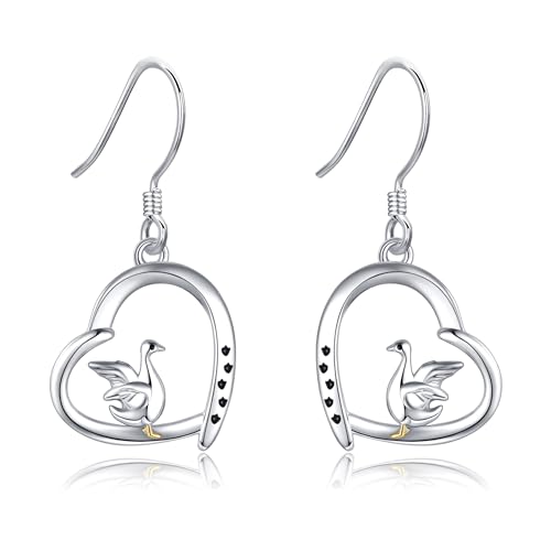 Ente Ohrringe Sterling Silber Herz Hängende Tier Ohrhänger Ente Muttertag Schmuck Geschenk für Damen Frauen Mädchen von VENACOLY