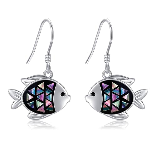 Fisch Ohrringe 925 Sterling Silber Abalone Muschel Fisch Ohrhänger Meer Tier Muttertag Schmuck Geschenk für Frauen Mama Damen von VENACOLY