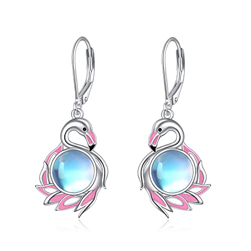 Flamingo Ohrringe 925 Sterling Silber Flamingo Ohrhänger Mondstein Flamingo Schmuck Geschenk für Damen von VENACOLY