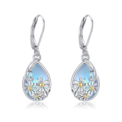 Gänseblümchen Leverback Ohrringe S925 Sterling Silber Gänseblume Mondstein Ohrstecker Daisy Ohrringe Gänseblume Schmuck Geschenk Für Frauen Damen Hochzeit von VENACOLY