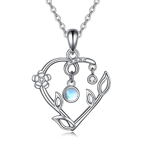 VENACOLY Herz Kette 925 Sterling Silber Herz Anhänger Halskette mit Mondstein Herz Schmuck Geburtstag Geschenke für Damen von VENACOLY