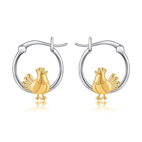 Huhn Creolen Ohrringe 925 Sterling Silber Huhn Ohrschmuck Geschenk für Damen von VENACOLY