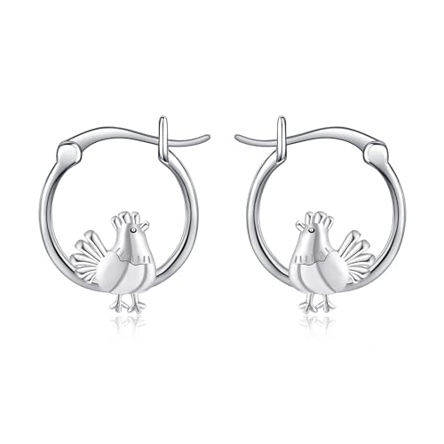 Huhn Ohrringe 925 Sterling Silber Huhn Creolen Ohrringe Tier Huhn Muttertag Schmuck Geschenk für Damen von VENACOLY