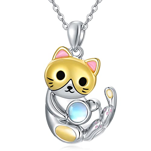 VENACOLY Katze Kette 925 Sterling Silber Katze Anhänger Halskette Mondstein Katze Schmuck Geschenk für Damen von VENACOLY