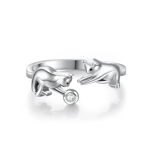 Katze Ring 925 Sterling Silber Verstellbarer Ring Tier Muttertag Schmuck für Frauen Damen Mutter von VENACOLY