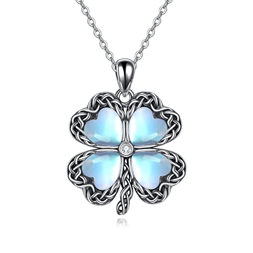 VENACOLY Kleeblatt Kette 925 Sterling Silber Vierblättriges Kleeblatt Anhänger Halskette Mondstein Glücksbringer Kleeblatt Schmuck Glück Geschenk für Damen von VENACOLY