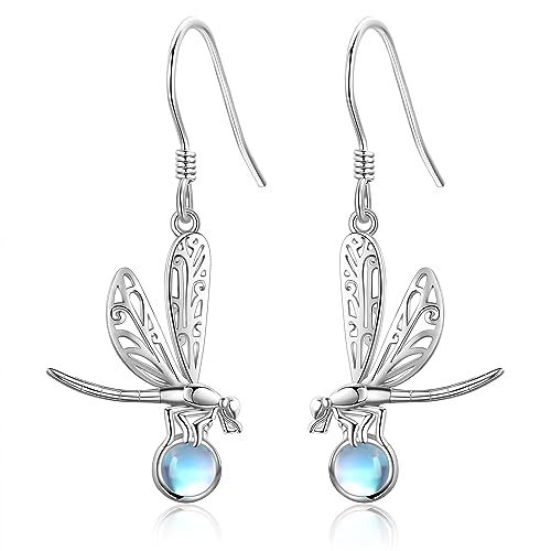 Libelle Ohrringe 925 Sterling Silber Dragonfly Ohrhänger Mondstein Libelle Muttertag Schmuck Geschenk für Damen von VENACOLY
