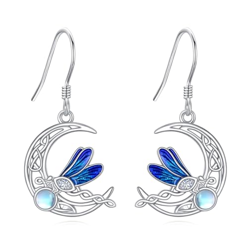 Libelle Ohrringe Sterling Silber Keltischer Mond Libelle Ohrstecker Hänger Libellen Schmuck für Frauen Damen Liebhaber Libellen Geschenke von VENACOLY