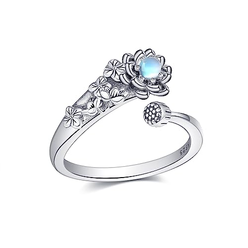 Lotus Ringe 925 Sterling Silber Lotus Blume Ringe Mondstein Lotus Schmuck Geschenk für Damen von VENACOLY