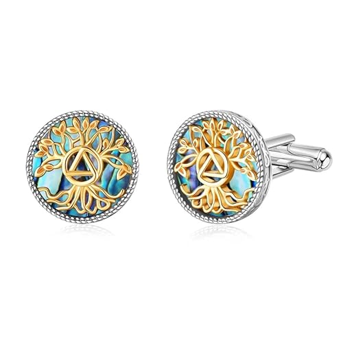 Manschettenknöpfe Nüchternheit Lebensbaum 925 Sterling Silber Abalone AA Manschettenknöpfe Lebensbaum Nüchternheits Schmuck Genesungs Geschenke für Männer von VENACOLY