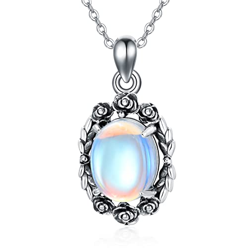 VENACOLY Mondstein Kette 925 Sterling Silber Mondstein Anhänger Halskette Mondstein Schmuck Valentinstag Muttertag Geburtstag Geschenk für Mutter Damen von VENACOLY