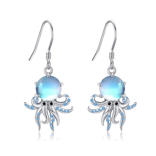 Oktopus Ohrringe 925 Sterling Silber Mondstein Krake Ohrhänger Ozean Schmuck Geschenk für Damen von VENACOLY