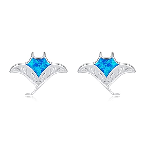 Ozean Fisch Ohrringe Sterling Silver Opal Rochen Ohrstecker Manta Ray Schmuck füt Damen Frauen von VENACOLY