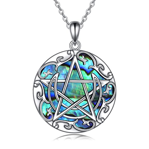 VENACOLY Pentagramm und Mond Halskette 925 Sterling Silber Abalone Muschel Anhänger Pentagramm Halsketten Wicca Schmuck Geschenke für Frauen Männer von VENACOLY