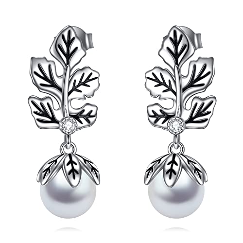 Perlen Blatt Ohrringe 925 Sterling Silber Perlen Ohrstecker Perlen Blatt Muttertag Schmuck Geburtstag Geschenk für Damen Mutter von VENACOLY