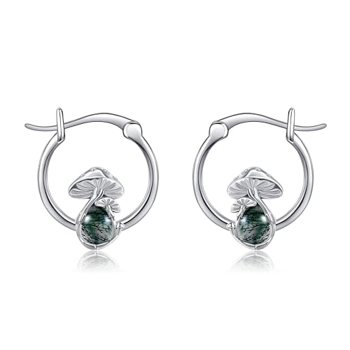 Pilz Creolen Ohrringe 925 Sterling Silber Moosachat Pilz Muttertag Schmuck Geschenk für Damen von VENACOLY